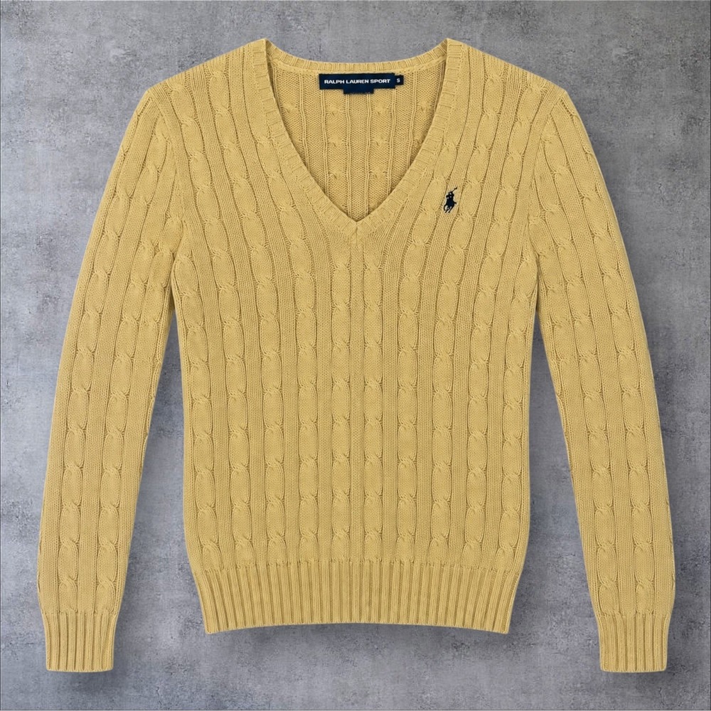Ralph Lauren Sport Vintage Y2K Yellow Cable Knit Sweater Womens S
